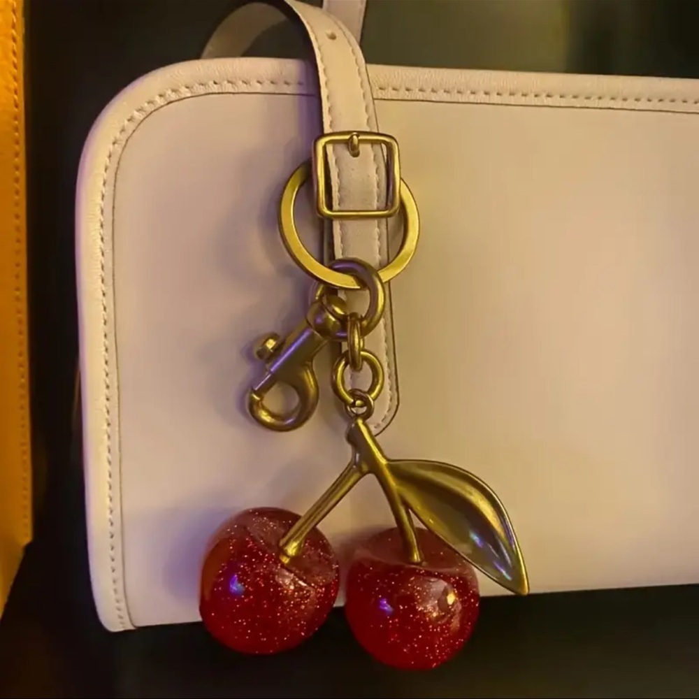 Jumbo Glitter Cherry Keychain Charm (Matte Gold) - Picture 3 of 7
